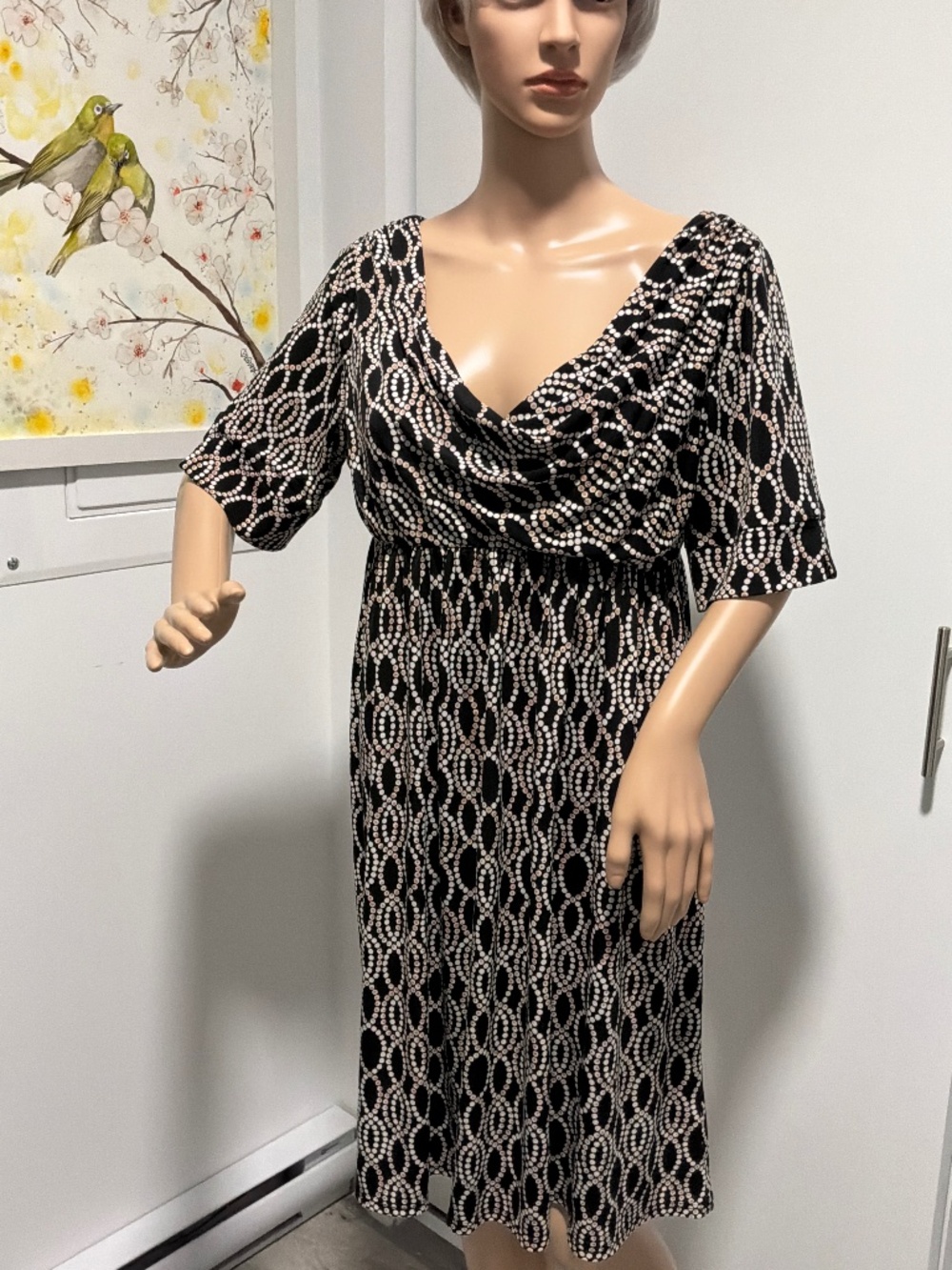 TIANA B.Geometric Dotted Print Empire Waist Dress - Size L